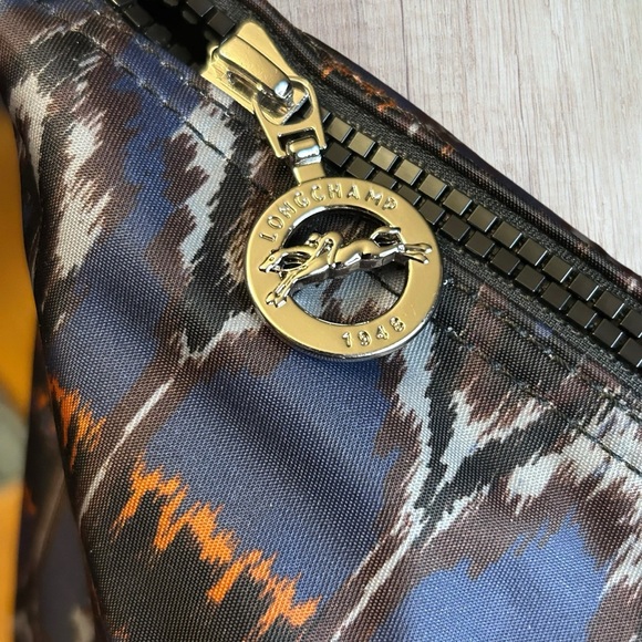 Longchamp Le Pliage Leather Shoulder Tote Bag Blue Orange Pattern - Picture 5 of 12